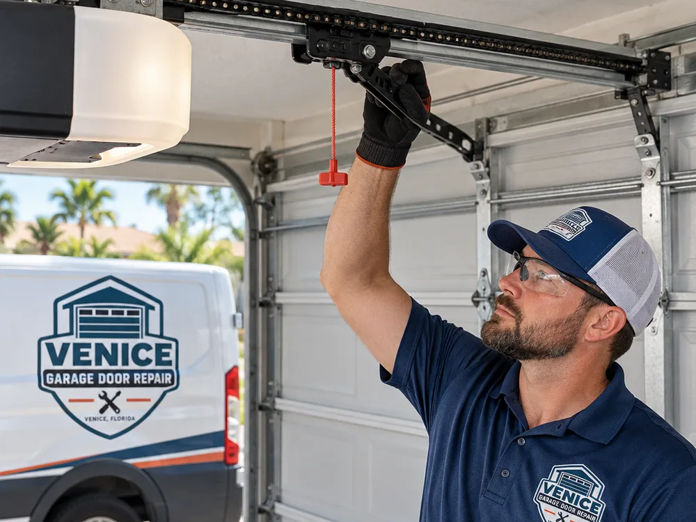 Residential sectional garage door with new rollers installed in the track