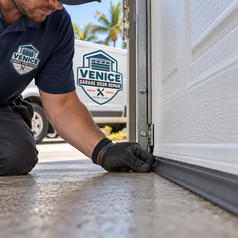 Garage door bottom seal compressed evenly against a concrete slab