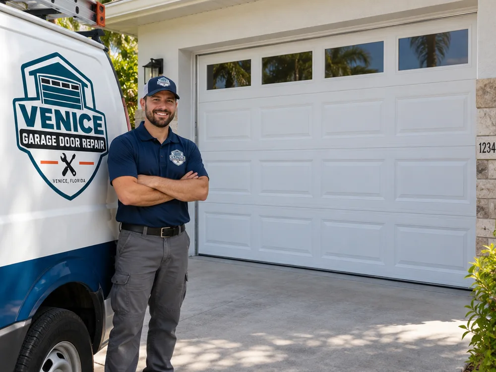 Residential sectional garage door fully closed with an even reveal around the opening